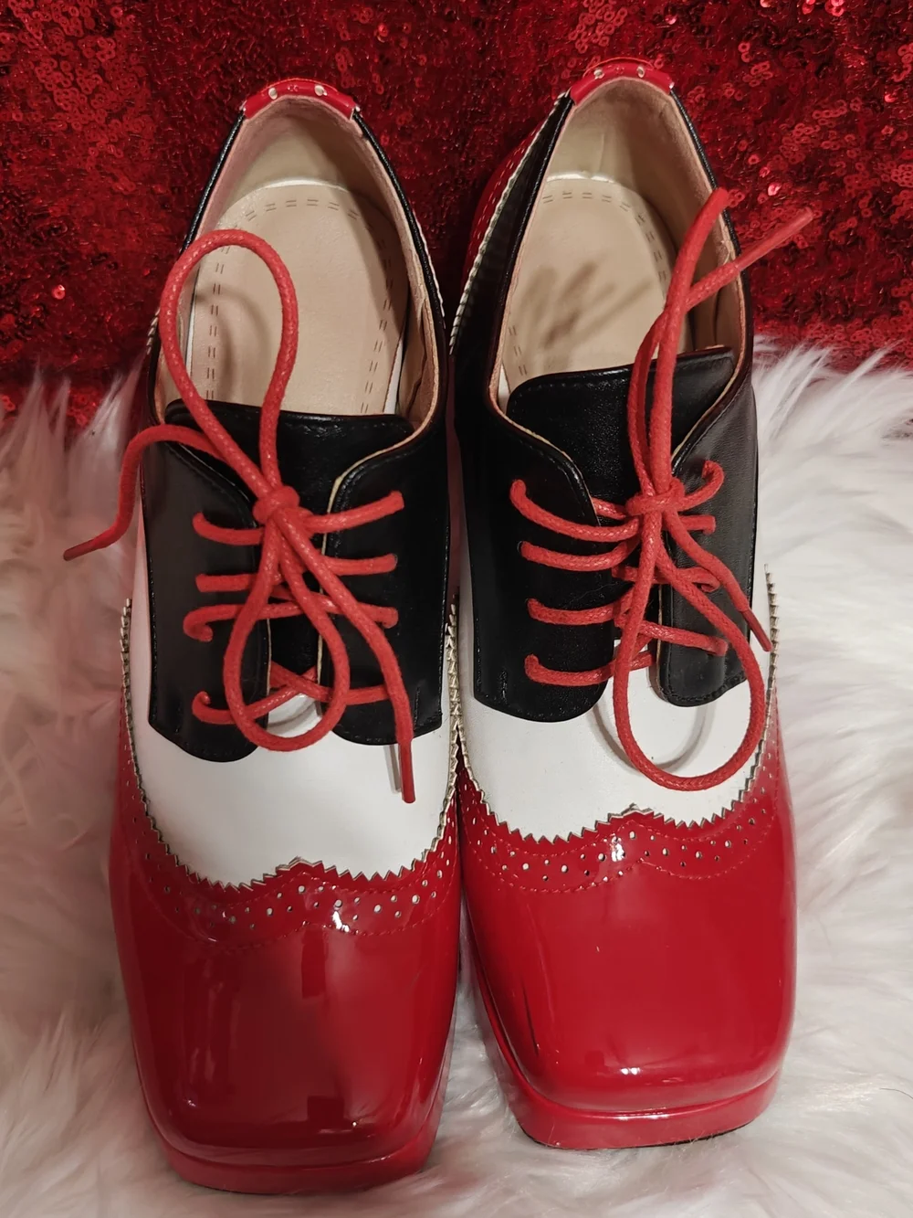Red, White & Black Kids Lace-Up Brogue Shoes